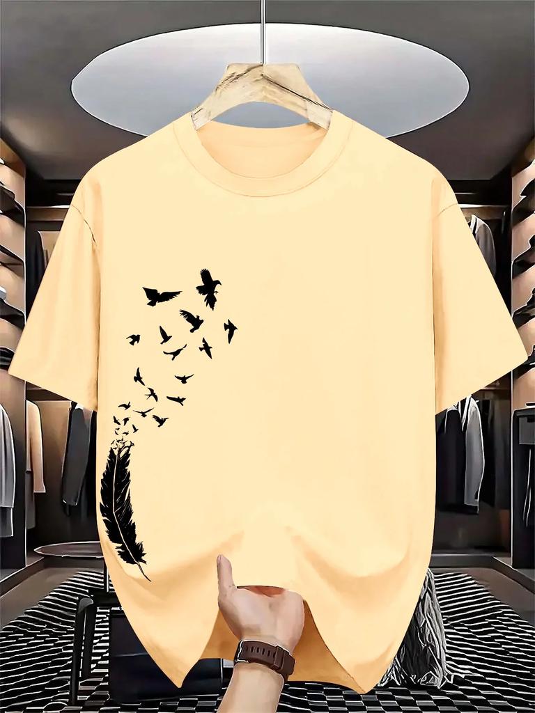 Unisexs Cotton Summer Casual Loose Fashion Bird Creative Pattern Printed Round Neck Tshirt Versatile Top