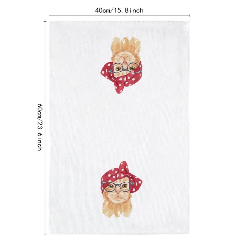 Set of 2 Decorsative Cats Themed Kitchen Towels Quick Drying Dishcloths Hand Towel For Countertop Decors Practical Use