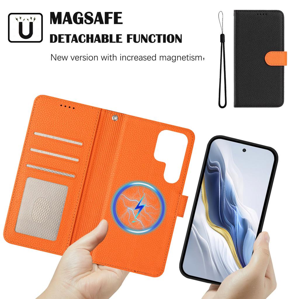 For Samsung Galaxy S25 Ultra Leather Magnetic Case Detachable Wallet Phone Cover with Hand Strap