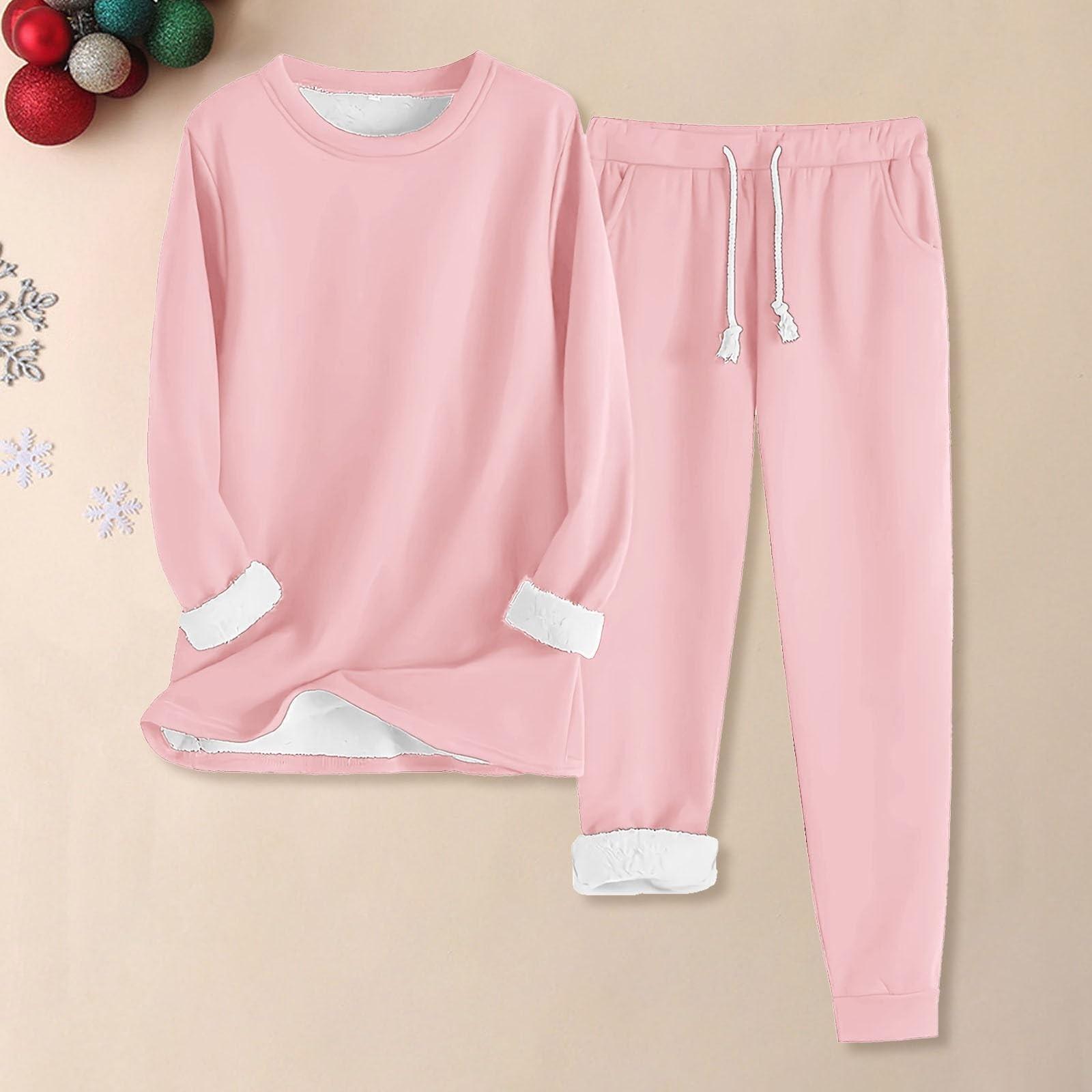 

Одежда из двух предметов для женщин, теплый комплект для бега на флисовой подкладке, толстовки с круглым вырезом и длинными рукавами, спортивные штаны на талии с завязкой XXXXXL розовый