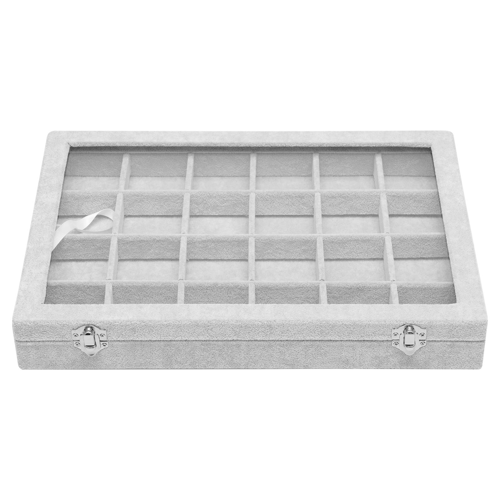 

Кейс для демонстрации камней с 24 ячейками с металлическим замком, крышка из прозрачного стекла, многоцелевой кейс для коллекции драгоценных камней, органайзер для демонстрации серый