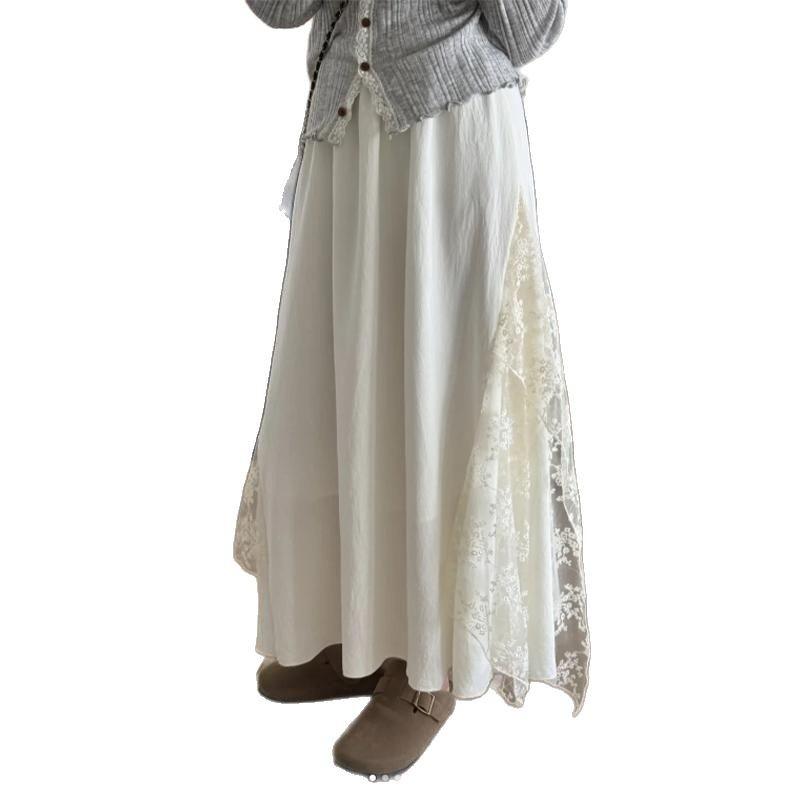 Summer French Lace Patchwork Skirt Casual A Line Midi Skirt