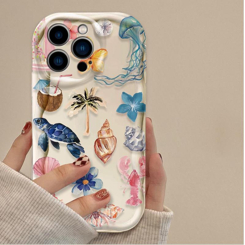 Colorful Marine Organism 3D Wave Case For iPhone 16 15 14 13 12 11 Pro Max X XR XS 8 7 Plus SE 2020 Shockproof Silicone Cover