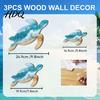 Coastal Resort Wall Ornaments 3Pcs Wooden Turtle Art Ocean Theme Hanging for Bathroom Mediterranean Home Accents Living Room Bedroom Beach