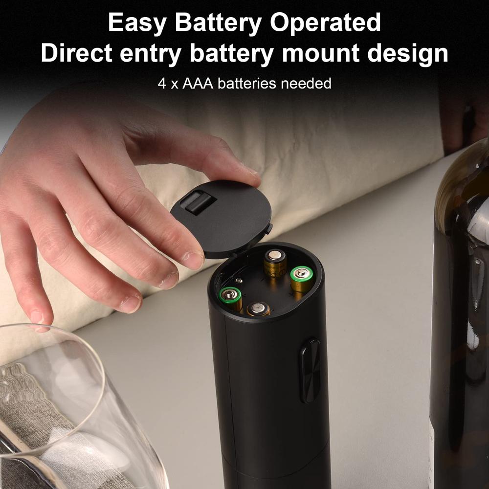 Cordless Automatic Wine Bottle Opener Battery Operated Spiral Corkscrew with One-Click Button Easy Cork Removal for Home Kitchen Bar Restaurant Use