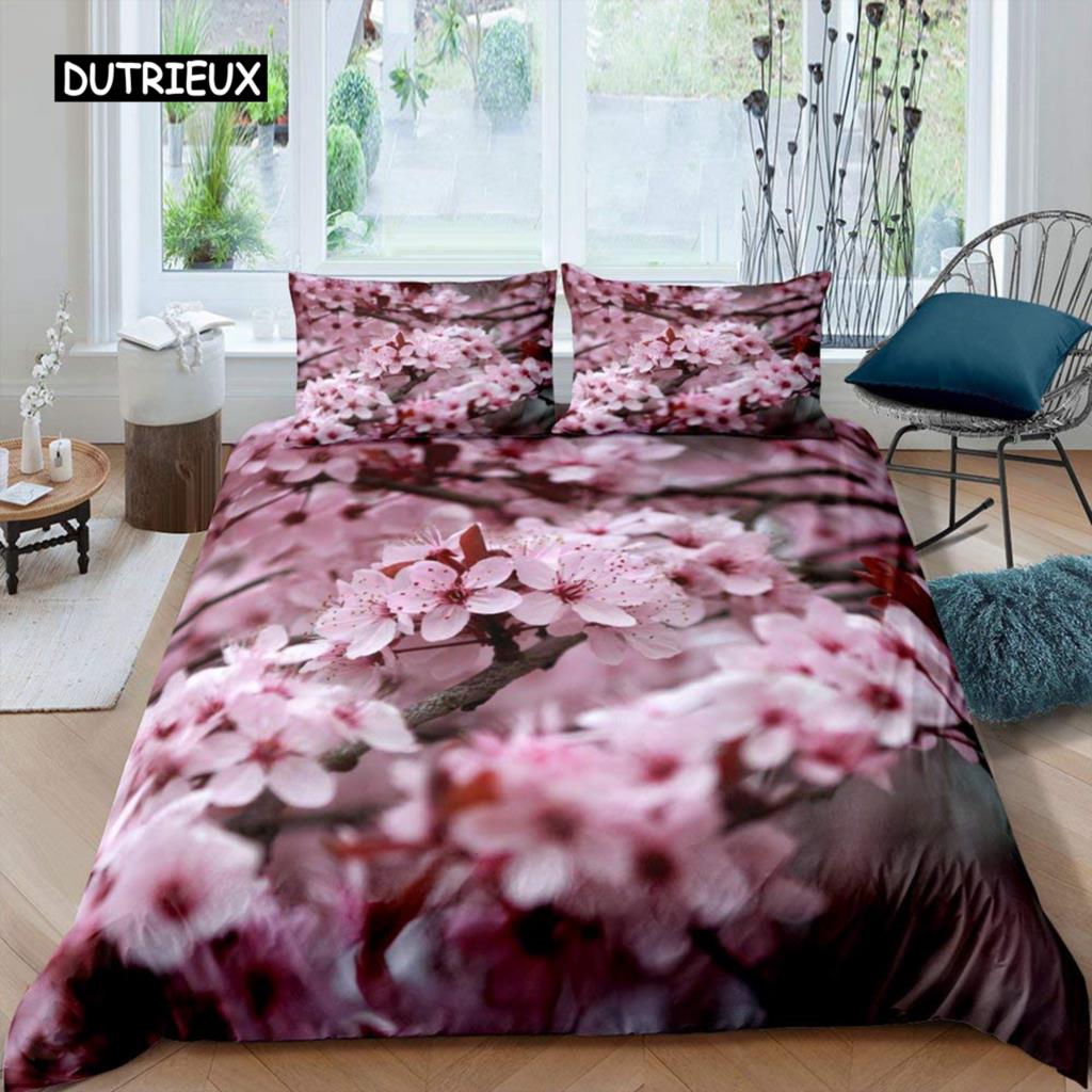 

Коллекция пододеяльников Цветок персика Комплект Цветущий цветок Размер King Size для подростков женщин Мягкая микрофибра Розовый цветочный размер Twin EU single(135x200cm)