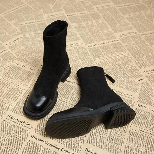 Fashion 2024 New Autumn/Winter Women's Ankle Boots with Velvet Warm Back Zipper Short Boots Fashion Thick Bottom Thick Heel Thin Boots