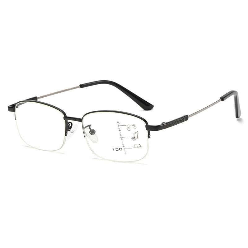 Memory Discoloration Multi-Focus Reading Glasses Anti-Blue Half-Frame Glasses Elderly Glasses Metal Cross-Mirror Men'S Reading Glasses