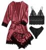 European & American Women's Sexy Lace Pajamas, Plus Size, 4-Piece Set - Homewear & Lingerie