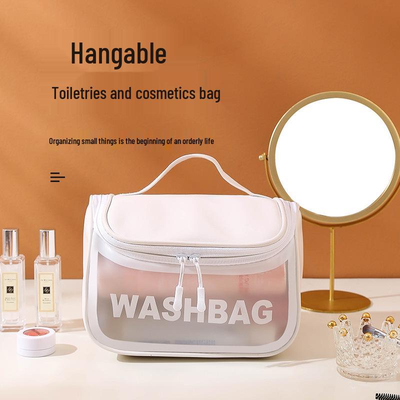 Frosted Transparent PU Makeup Bag - Large Portable PVC Storage with Flip Cover