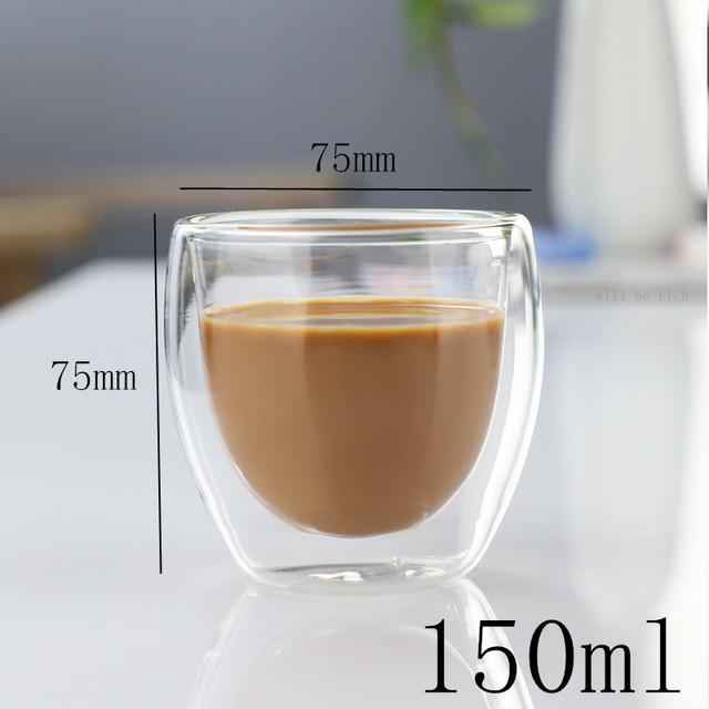 Tazza di vetro Tazza di vetro borosilicato ad alta resistenza a doppia parete Tazza di tè Latte Succo Vino Caffè Acqua Tazza Bar Drinkware Regalo