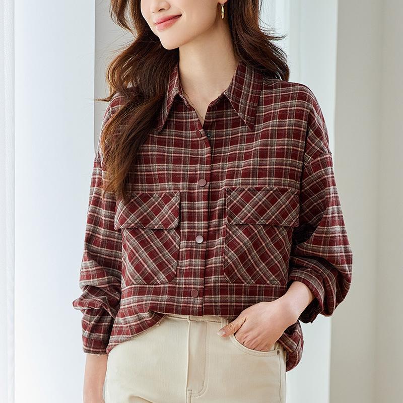 Womens Long-sleeved Spring and Autumn Clothes Latest Style Hong Kong Style Vintage Style Layered Inner Blouse M