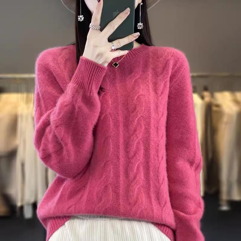 

Женский толстый свитер крупной вязки на осень/зиму 2025 года - круглый вырез, свободный длинный рукав 2XL