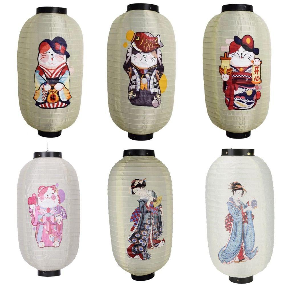 10 Inch Japanese Lantern Lucky Cat Ladies Painting Chandelier Folk Decor Picture Design Pendant Light Waitress Figure
