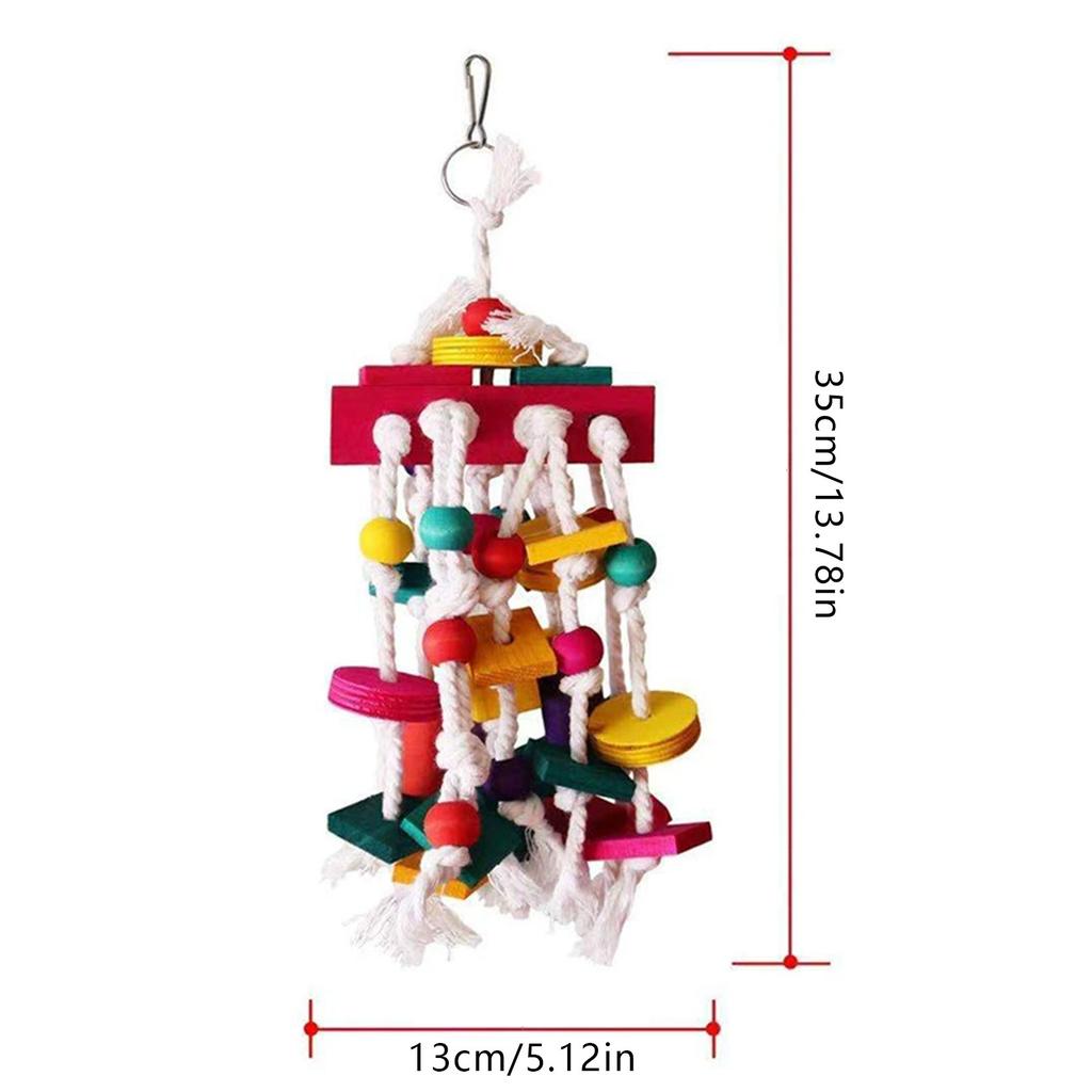 Juguete masticable para loro con cuerda de algodón y cuentas de colores Bloques de madera Combinación Juguete interactivo de rompecabezas para pájaros para pájaros medianos y grandes