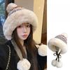 Winter Fleece Lined Warm Knitted Hat Outdoor Casual Ear Flap Ribbon Beanie Face Slimming Cold Proof Plush Hat