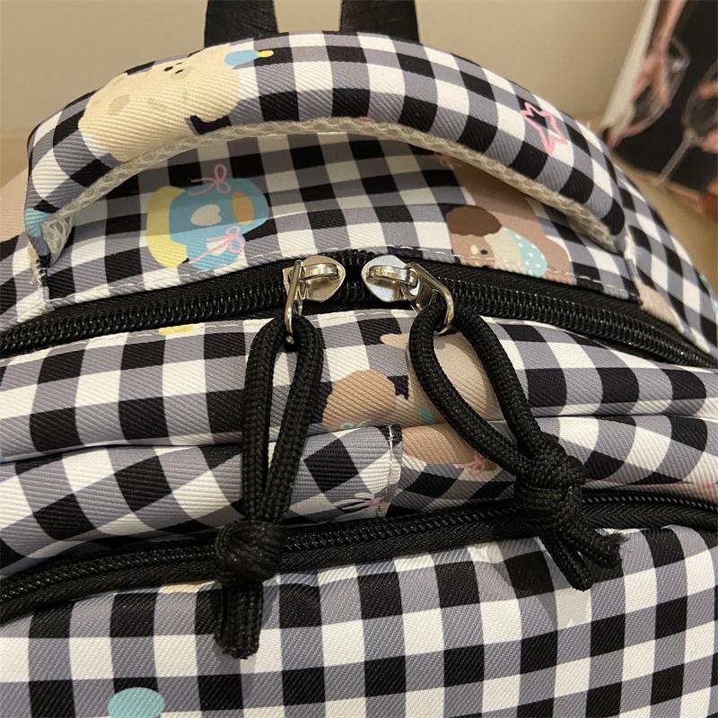 Cartoon Cat Pattern Women's Backpack Plaid Schoolbag