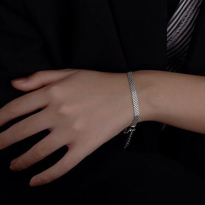 Bracciale in argento sterling S925 con catena Bestie personalizzata, intrecciata a più strati, con catena a palline in pizzo pesante per uso industriale, per donna