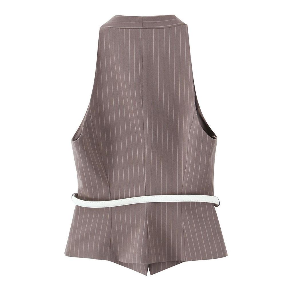 2025 Spring Women's Slim V-Neck Sleeveless Jumpsuit with Double Waistband