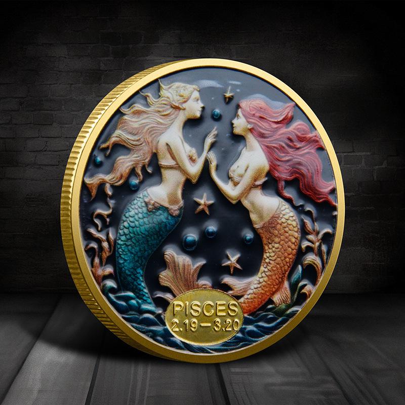 Evropské a americké zodiacové pamětní mince, mince osázené diamanty, Tarot přání pro Slunečního boha, zlaté a stříbrné mince, ozdoby