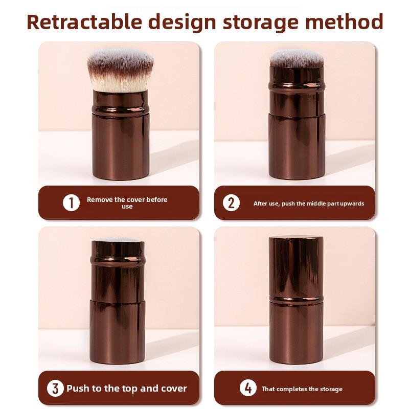 Portable Foundation Make-up Brush with Retractable Aluminum Tube  Cover Soft Bristles for Face Concealing and Seamless Brushing
