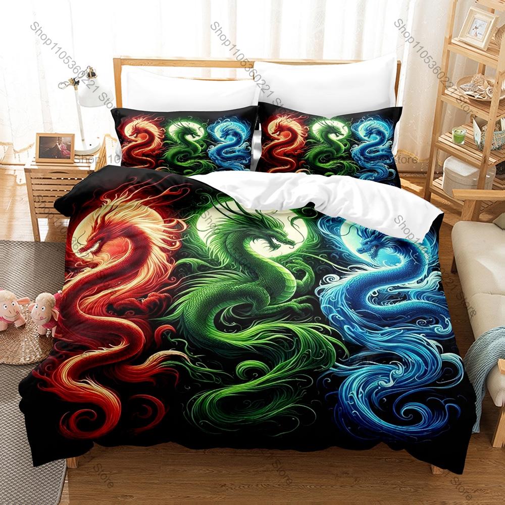 Personality Dazzling Cool Dragon Pattern Bedding Set New Soft Polyester Duvet Cover Pillowcase Bed Sheet Luxury Bedroom Decor
