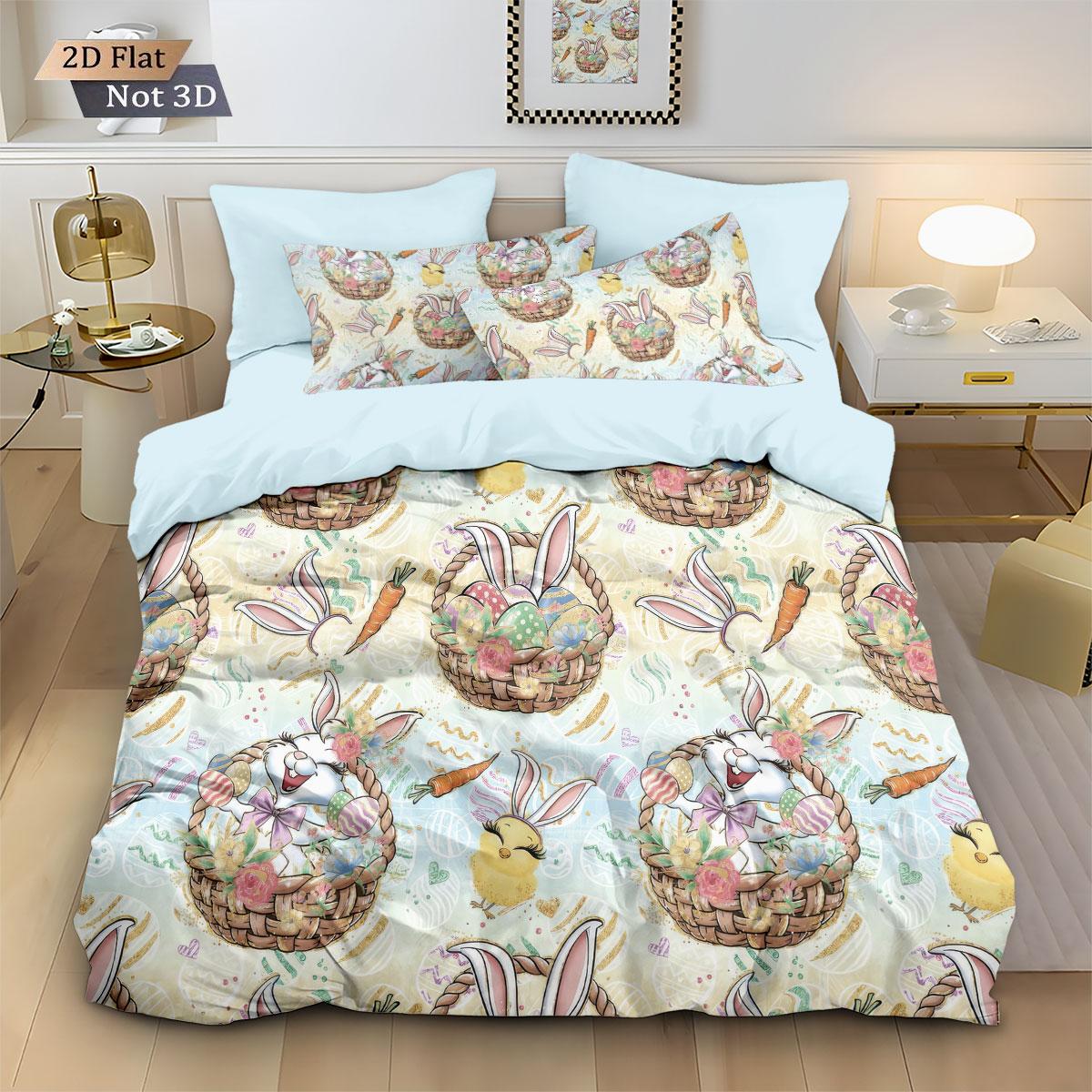 

3pcs Easter Cute Cartoon Easter Egg Printed Quilt Set Multi Size Bedding Decoration Soft Machine Washable 135x200cm-EU-Single&set