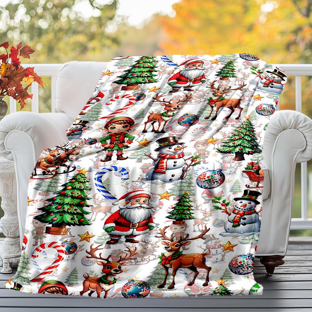 1PC Christmas, festiveOutdoor Flannel Blanket - Soft Plush Decor for Picnics, camping, Bedroom, Playroom, Office, or Lunch Break 1353A
