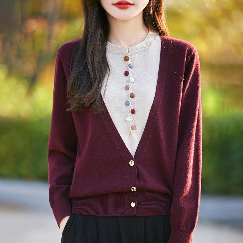 Round-neck Fake Two-piece Knitted Sweater, New Spring and Autumn Collection, Long-sleeved Coat Knitted Sweater