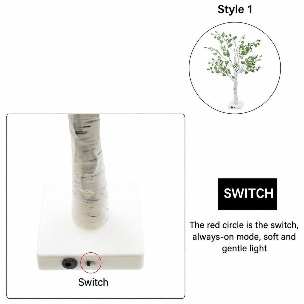 Simulation Green Leaves White Birch Tree Lamp Luminous Decoration Tree Home Decoration