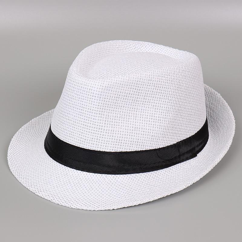 Jazz hat, linen solid color top hat, men's and women's crimped couple's sun hat