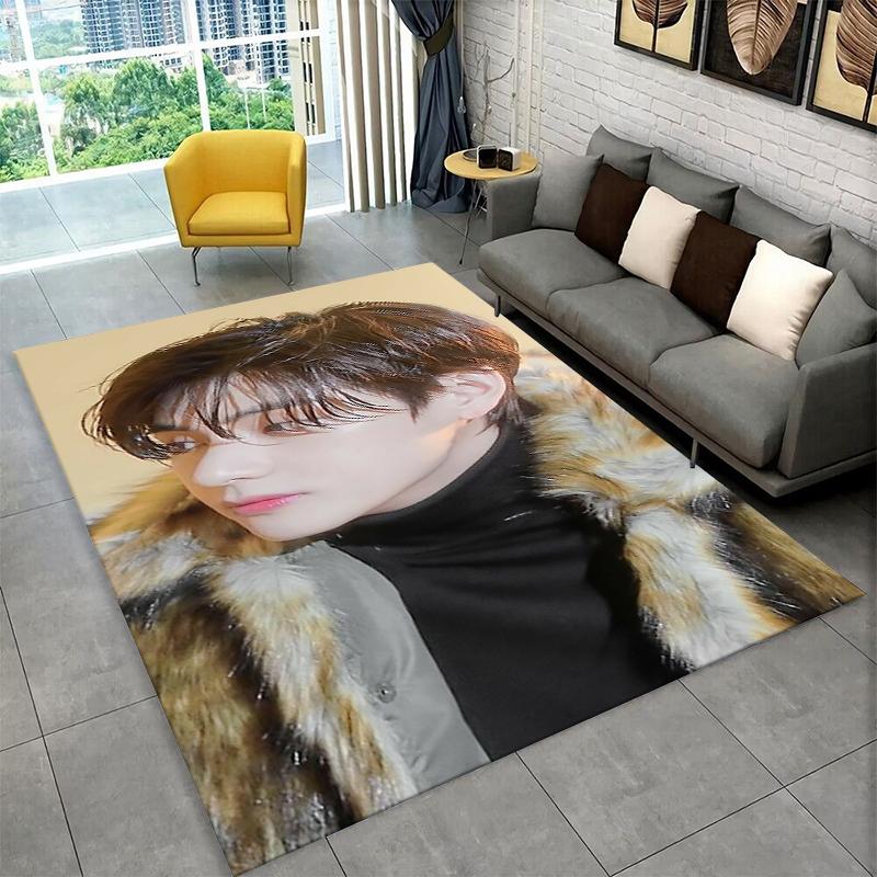 Famous B-BTS Kim Tae Hyung V KPOP Non-Slip Area Rug for Living Room,Bedroom,Playroom,Carpet Floor Mat Home Decor Rug Kids Room
