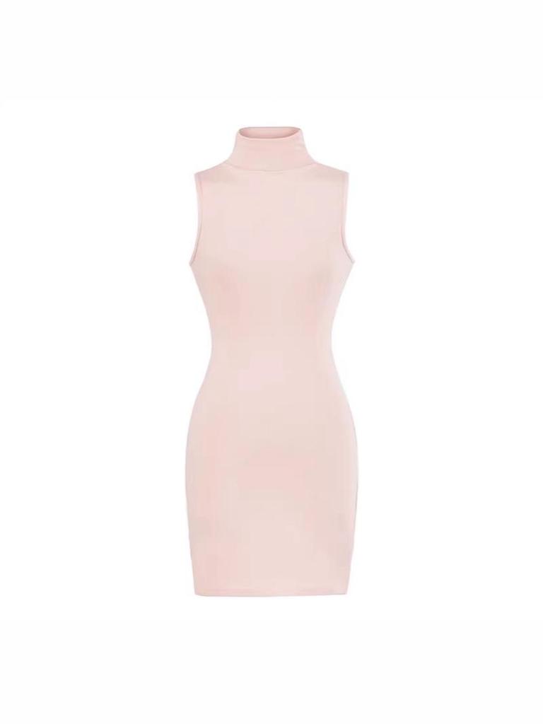 Women's Sleeveless Bodycon Dress: Retro, Mature Style, Stretchy, Slim-Fit, High-Neck, Sexy Short Skirt