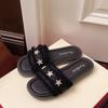 French small fragrant style slippers women's summer wear 2025 new Internet celebrity fashion rhinestone flat bottom beach sandals