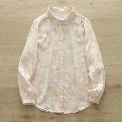 Blusa informal de manga larga con botones y estampado floral en acuarela pastel para mujer •