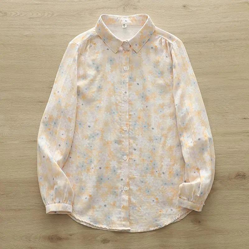 Camisa Feminina com Botões Estampada Floral em Aquarela Pastel Casual Manga Longa •