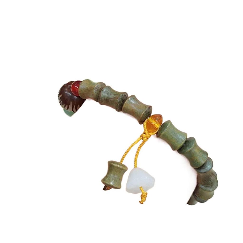 Yi Ming Xian Yuan Lotus Pod Green Sandalwood Beaded Bracelet | Bamboo Joint Design | New Chinese Couple Style Prayer Bracelet