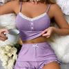 European & American Sexy Lace Pajama Set - Casual Summer Camisole with Ruffle Shorts