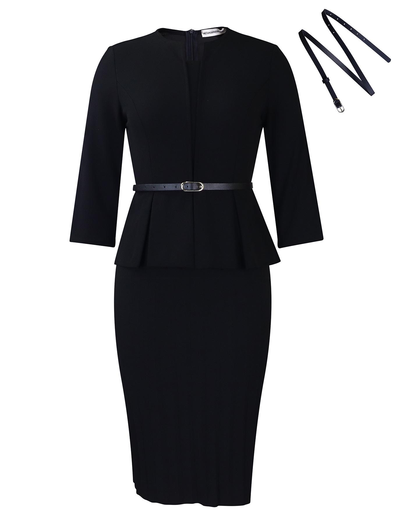 

Юбка-карандаш с V-образным вырезом и оборками, высокая талия - зимнее женское платье OL Commuter XL