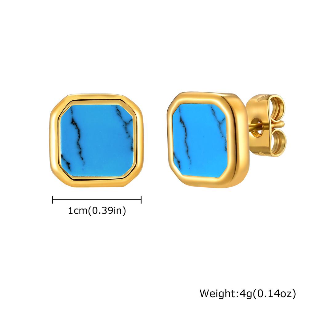 Trendy Natuursteen Oorbellen voor Mannen Jongens, Roestvrij Staal Anti-allergie Vierkante Stud Oorbellen, Unisex Piercing Sieraden Cadeau
