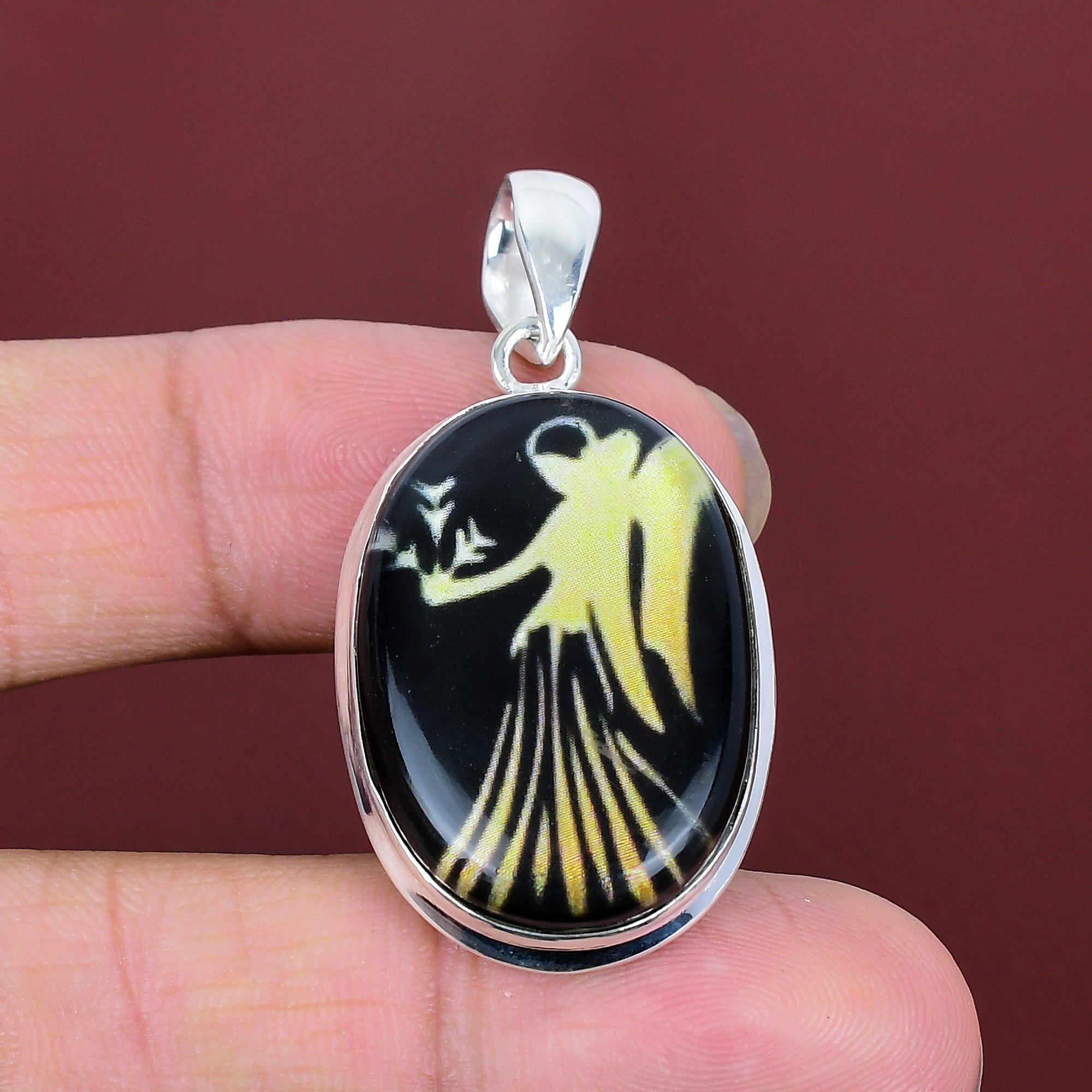 Virgo zodiac sign in black onyx pendant horoscope jewelry virgo astrological pendant 925 sterling silver pendant gemstone handmade jewelry