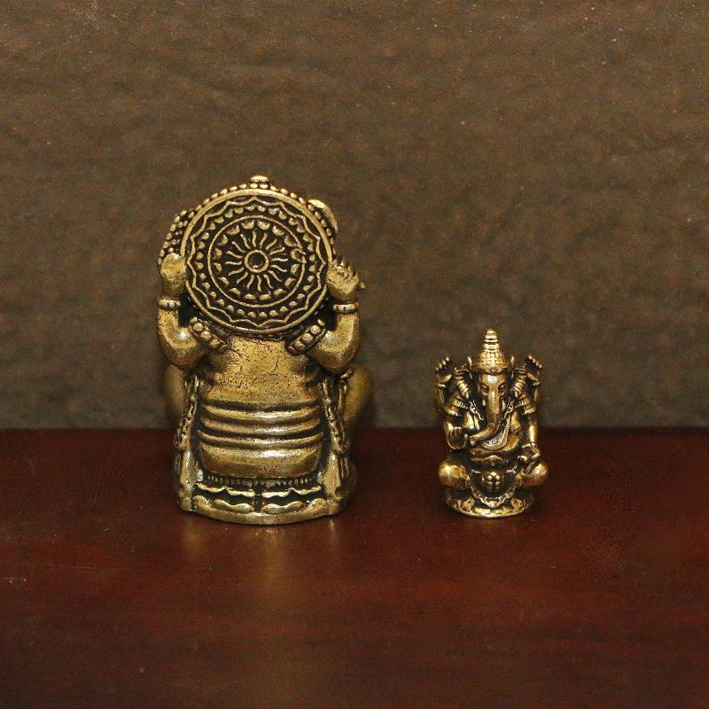 Attractive Indian Thai Brass Ganesha Statue; Miniature Elephant God Sculpture for Home Office Decor