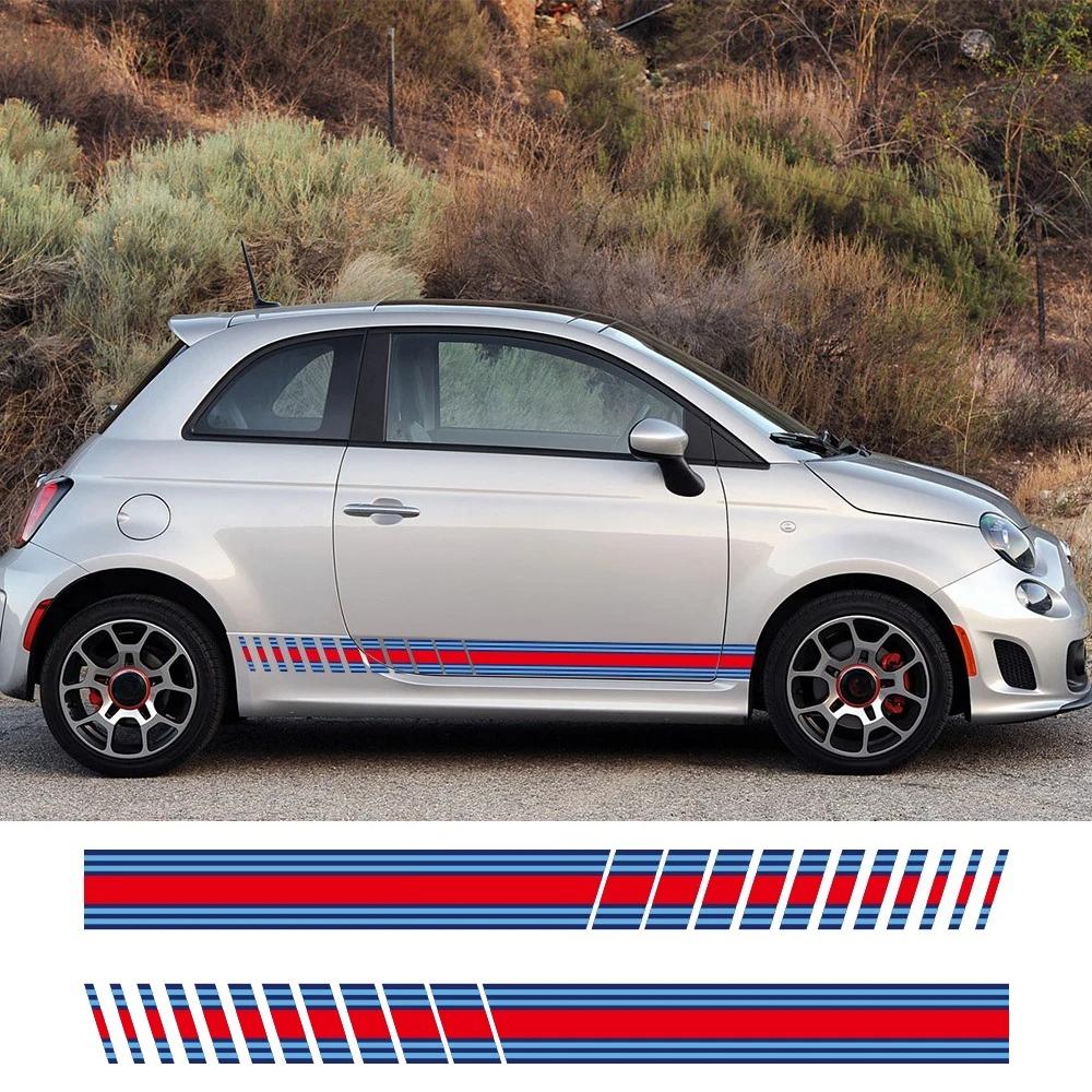 2PCS Car Door Side Bonnet Stripes Stickers Waterproof Vinyl Decals Car Body Styling Decorative Stickers Accessories For Fiat 500