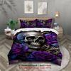 3pcs Skull And Rose Bedding Sets 3D Printed Gothic Skull With Purple Roses Duvet Cover Sets With Pillowcases No Filling