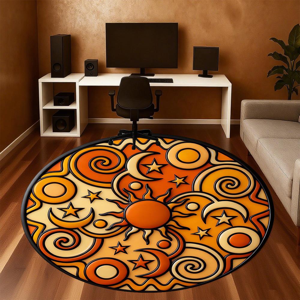 1pc Sun Moon Stars Round Chair Mat Office Area Rug - Non-Slip, Floor Mat for Office, Bedroom, Ideal Home Decor Gift P0105031