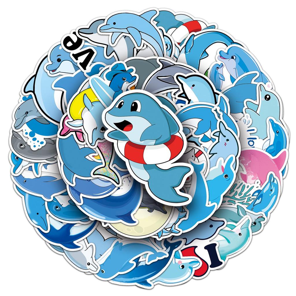 50-Pack Dolphin Luggage, Scooter, Computer, Tablet, and Water Bottle Waterproof Stickers