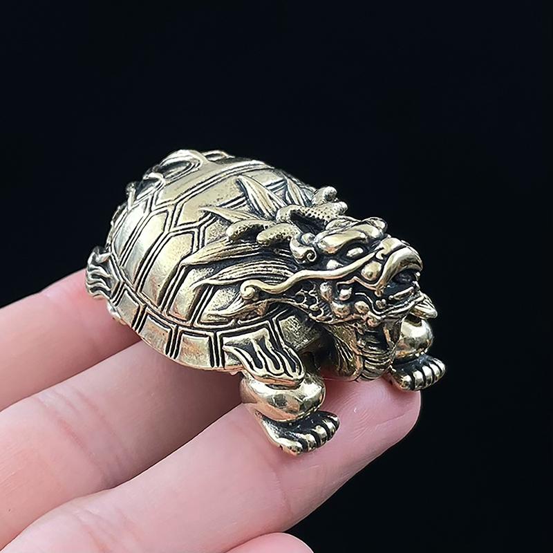 Brass Chinese Dragon Turtle Figurines Small Desk Ornaments Feng Shui Animal Home Office Decor Craft Sculpture
