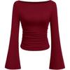 Women's Fashion Trend Elegant and Comfortable Commuting Hot Girl Solid Color Bell Sleeve Slim Pleated Women's Top
