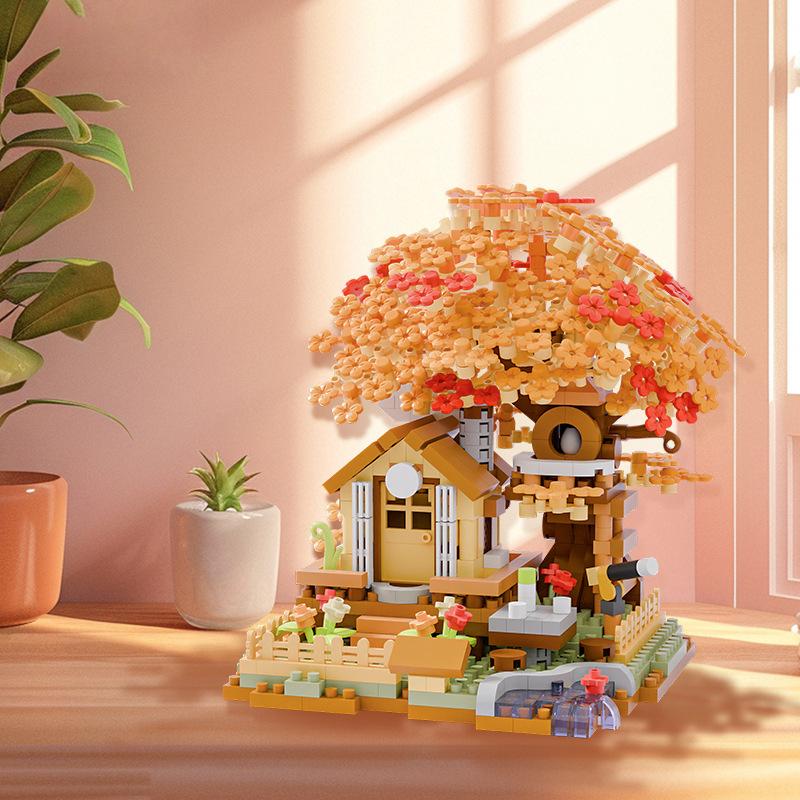 Four Seasons Cherry Tree House Building Blocks Simulation Street View Building Blocks Children's Educational Toys