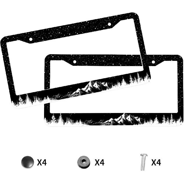 Mounta Forest License Plate Frame Black White Night Sky License Plate Frames Personalise License Plate Frames Stainless Steel Metal Car Plates Tag